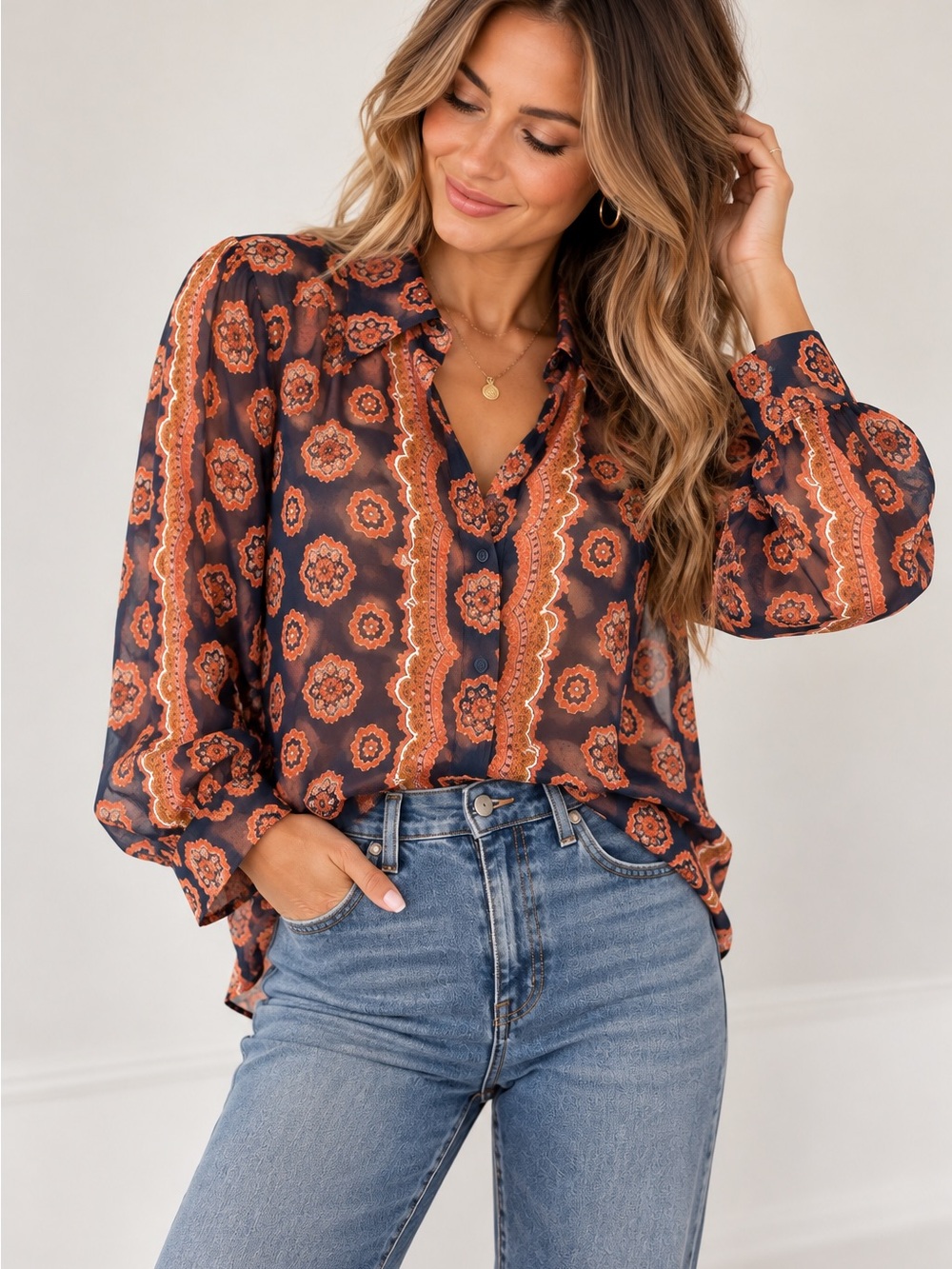 Paige- Caraway Periscope & Dhalia Silk Print Blouse